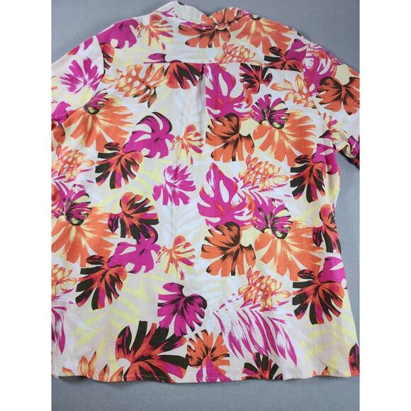 Womens Linen Blend Short Sleeve Shirt 2X Abstract Artsy Art Dopamine Pockets tab - Picture 6 of 7